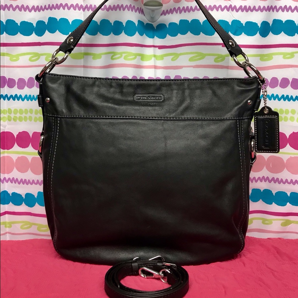LARGE COACH ZOE BLACK LEATHER CONVERTIBLE HOBO BAG